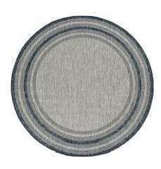 8' Round Blue and Gray Round Striped Indoor Outdoor Area Rug - Homeroots - Flyclothing LLC