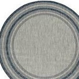 8' Round Blue and Gray Round Striped Indoor Outdoor Area Rug - Homeroots