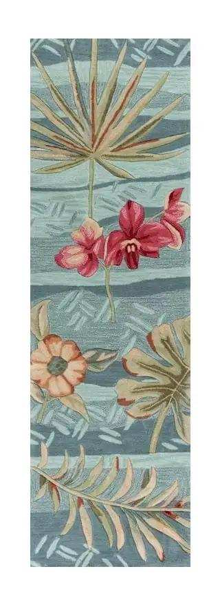 2' X 7' Seafoam Tropical Leaves Runner Rug - Homeroots - Flyclothing LLC