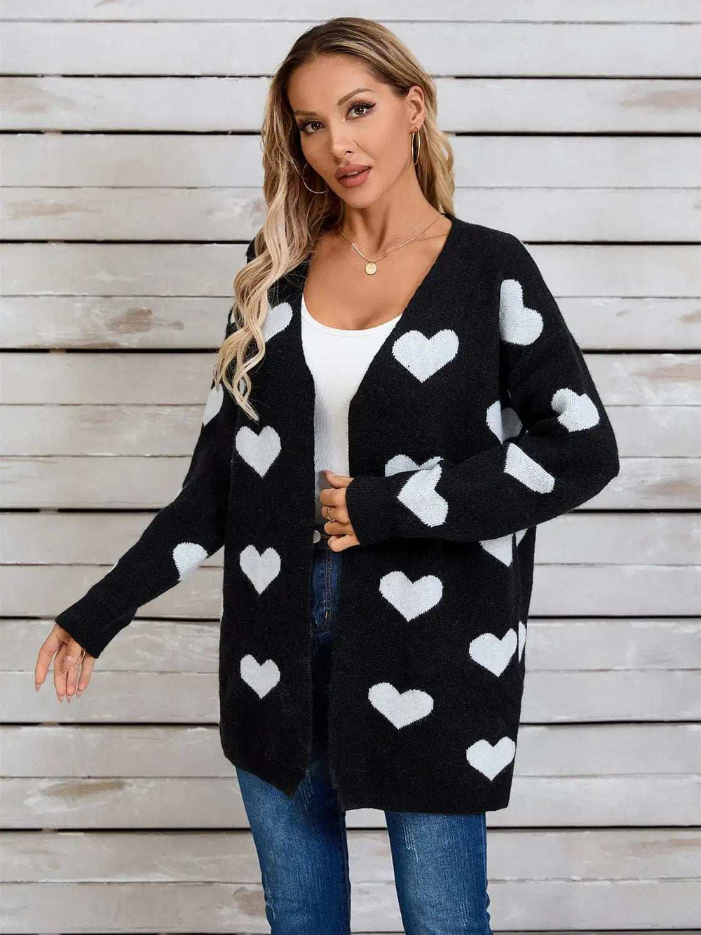 Angel Wings Heart Open Front Long Sleeve Cardigan - Trendsi - Flyclothing LLC