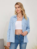 Pocketed Button Up Long Sleeve Denim Shirt - Trendsi - Flyclothing LLC
