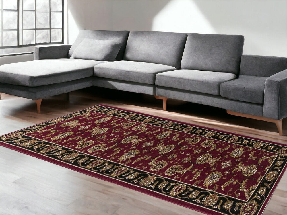 5' X 8' Red Black Machine Woven Floral Traditional Indoor Area Rug - Homeroots