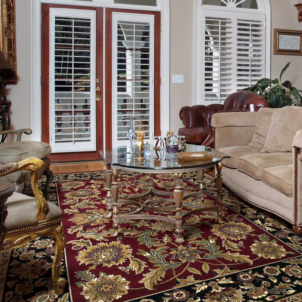 5' X 8' Red Or Black Floral Bordered Area Rug - Homeroots - Flyclothing LLC