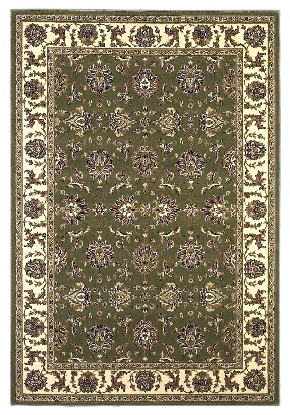 5' X 8' Green Ivory Machine Woven Floral Traditional Indoor Area Rug - Homeroots