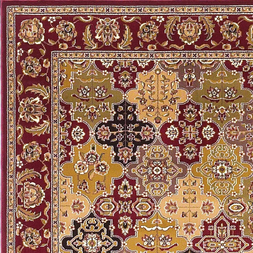5' X 8' Red Floral Panel Bordered Area Rug - Homeroots - Flyclothing LLC
