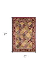 5' X 8' Red Floral Panel Bordered Area Rug - Homeroots - Flyclothing LLC