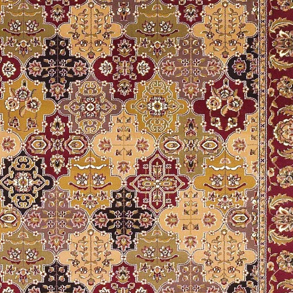 5' X 8' Red Floral Panel Bordered Area Rug - Homeroots - Flyclothing LLC
