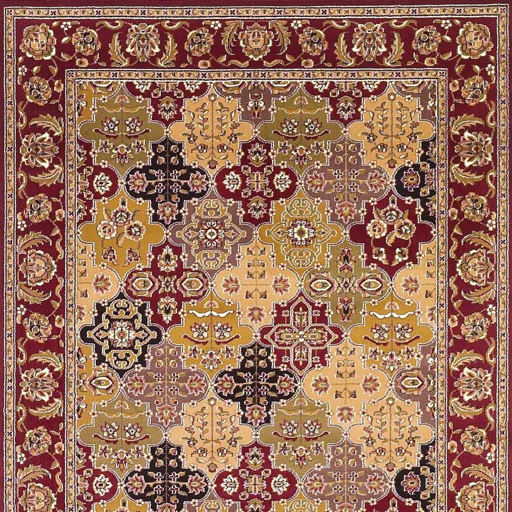 5' X 8' Red Floral Panel Bordered Area Rug - Homeroots - Flyclothing LLC