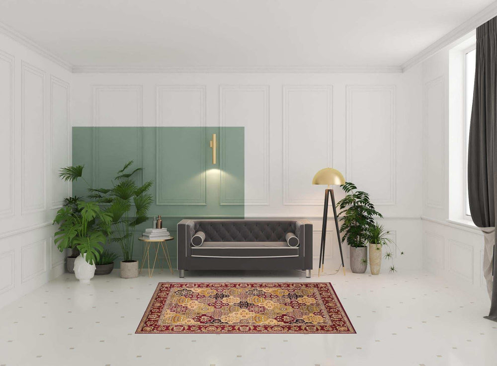 5' X 8' Red Floral Panel Bordered Area Rug - Homeroots - Flyclothing LLC