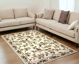 5' X 8' Ivory Floral Vine Bordered Area Rug - Homeroots - Flyclothing LLC