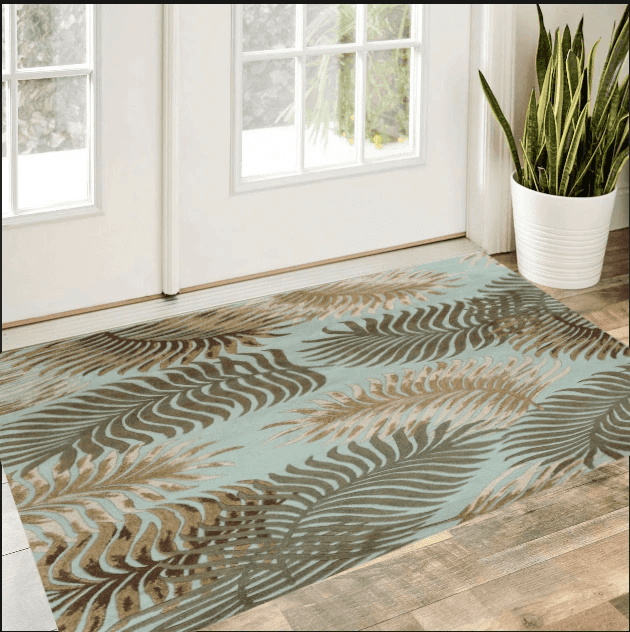 3' X 5' Aqua Fern Leaves Wool Area Rug - Homeroots - Flyclothing LLC