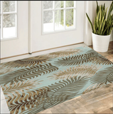 3' X 5' Aqua Fern Leaves Wool Area Rug - Homeroots