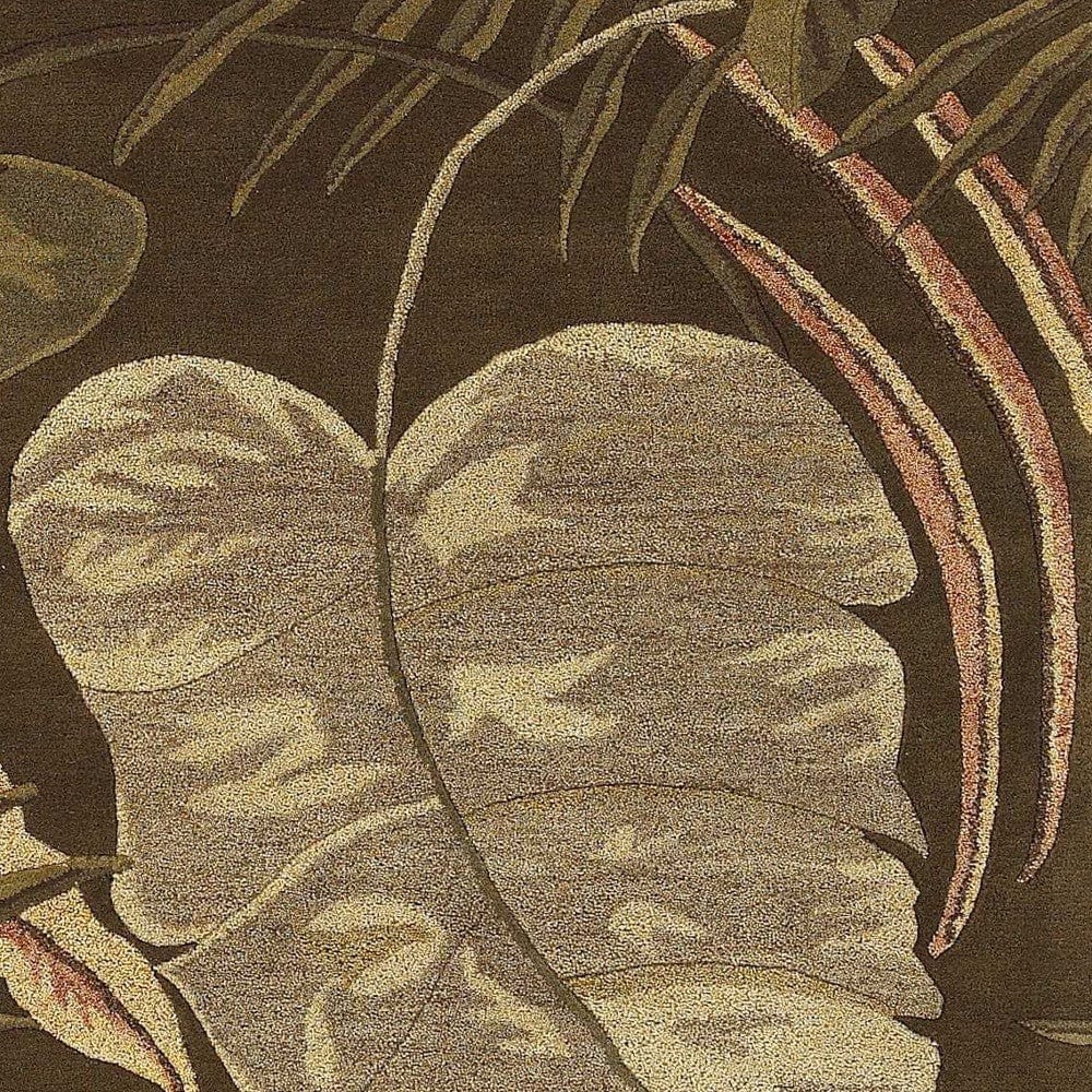 3' X 5' Mocha Leaves Wool Area Rug