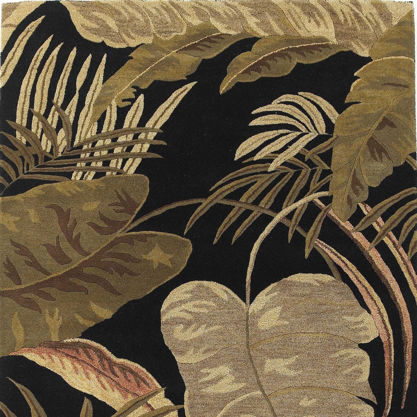 3' X 5' Midnight Black Hand Tufted Tropical Leaves Indoor Area Rug - Homeroots - Flyclothing LLC