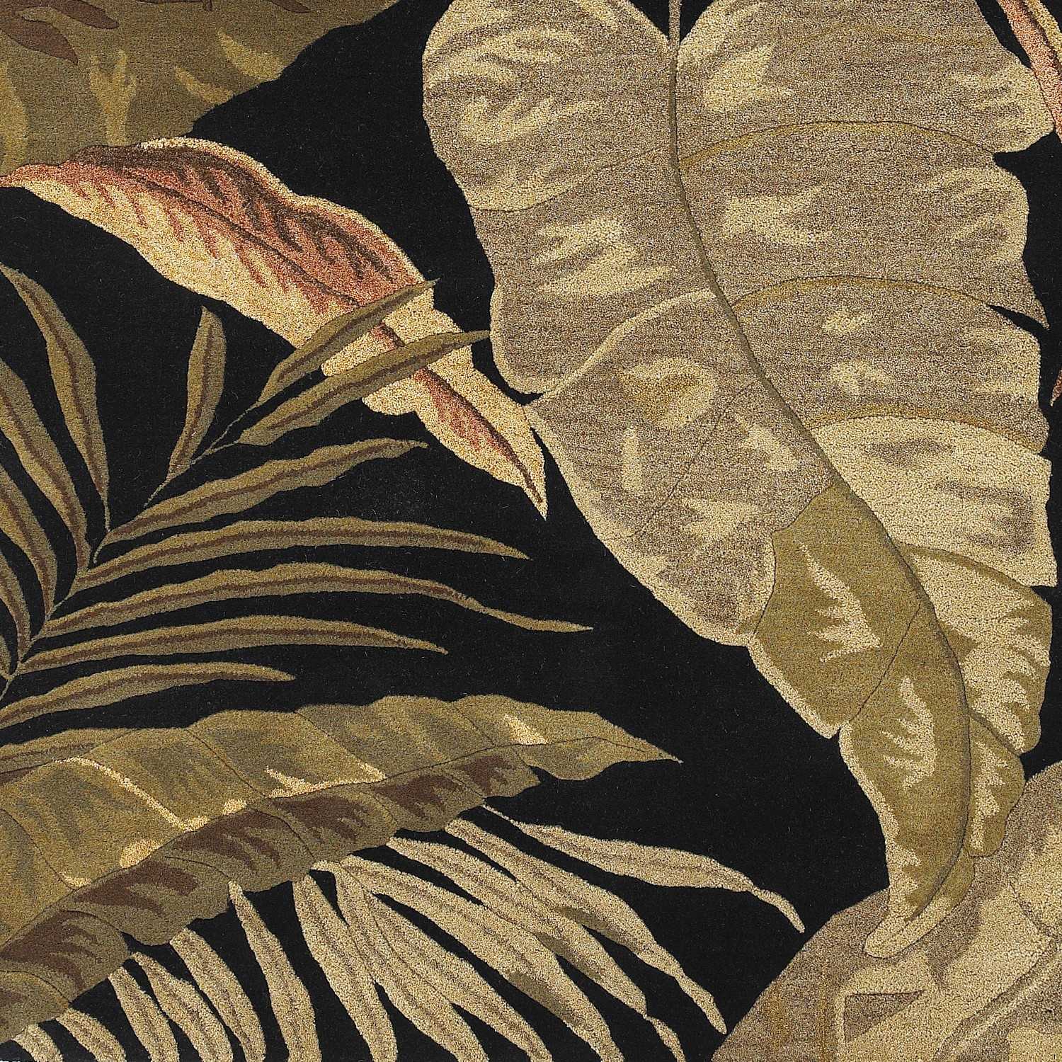 3' X 5' Midnight Black Hand Tufted Tropical Leaves Indoor Area Rug - Homeroots - Flyclothing LLC