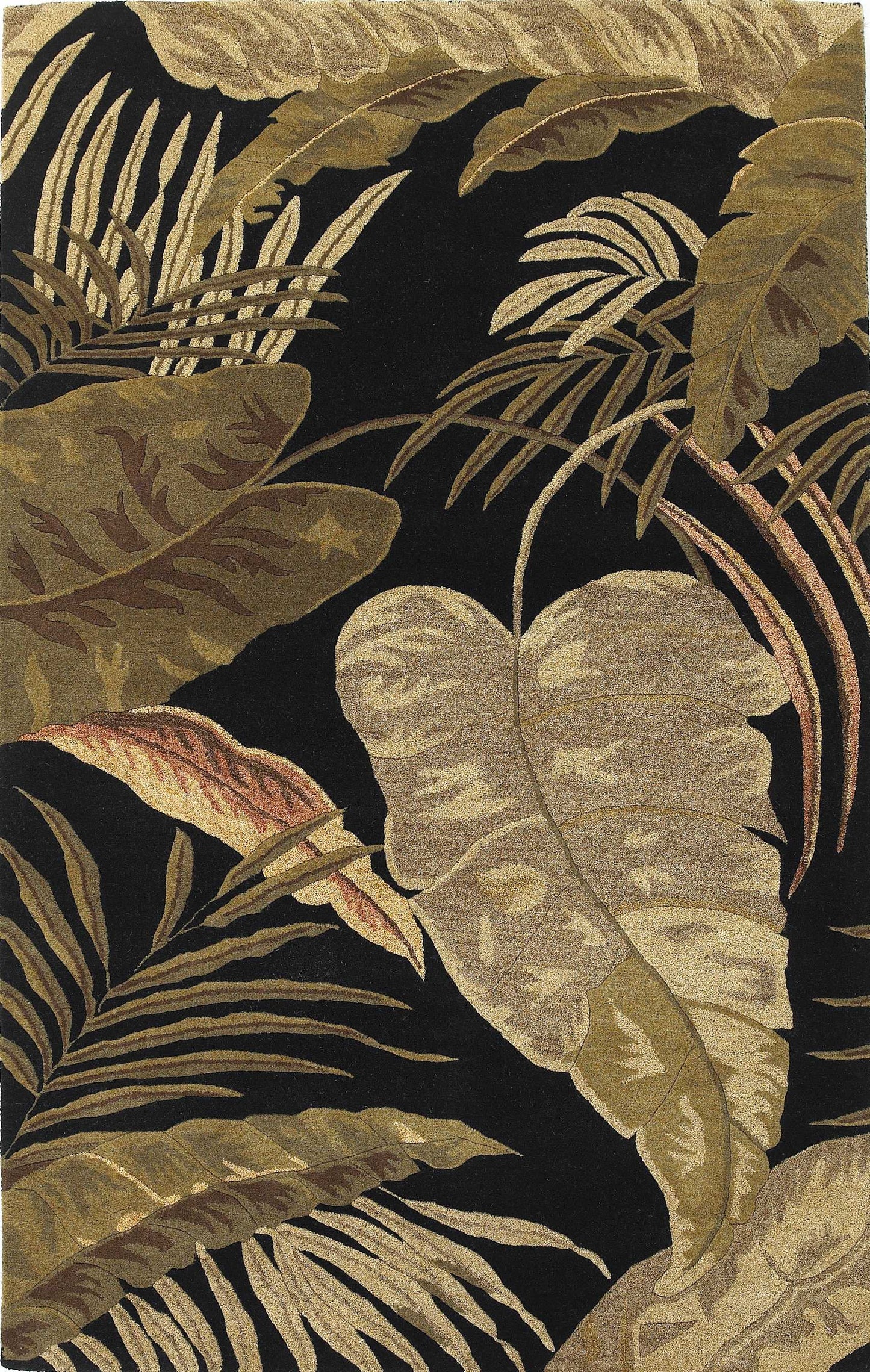 3' X 5' Midnight Black Hand Tufted Tropical Leaves Indoor Area Rug - Homeroots - Flyclothing LLC