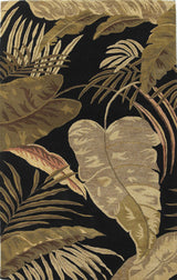 3' X 5' Midnight Black Hand Tufted Tropical Leaves Indoor Area Rug - Homeroots - Flyclothing LLC