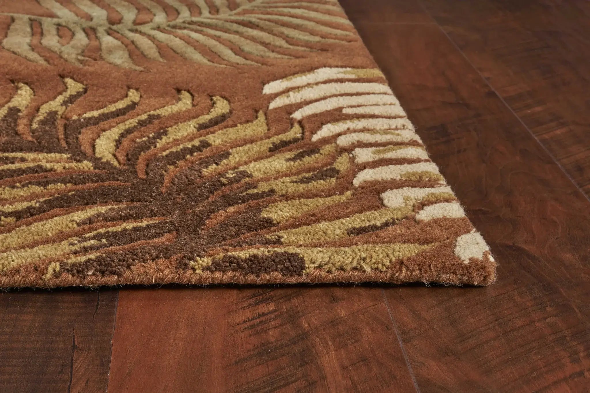 3' X 5' Rust Fern Leaves Wool Area Rug - Homeroots - Flyclothing LLC