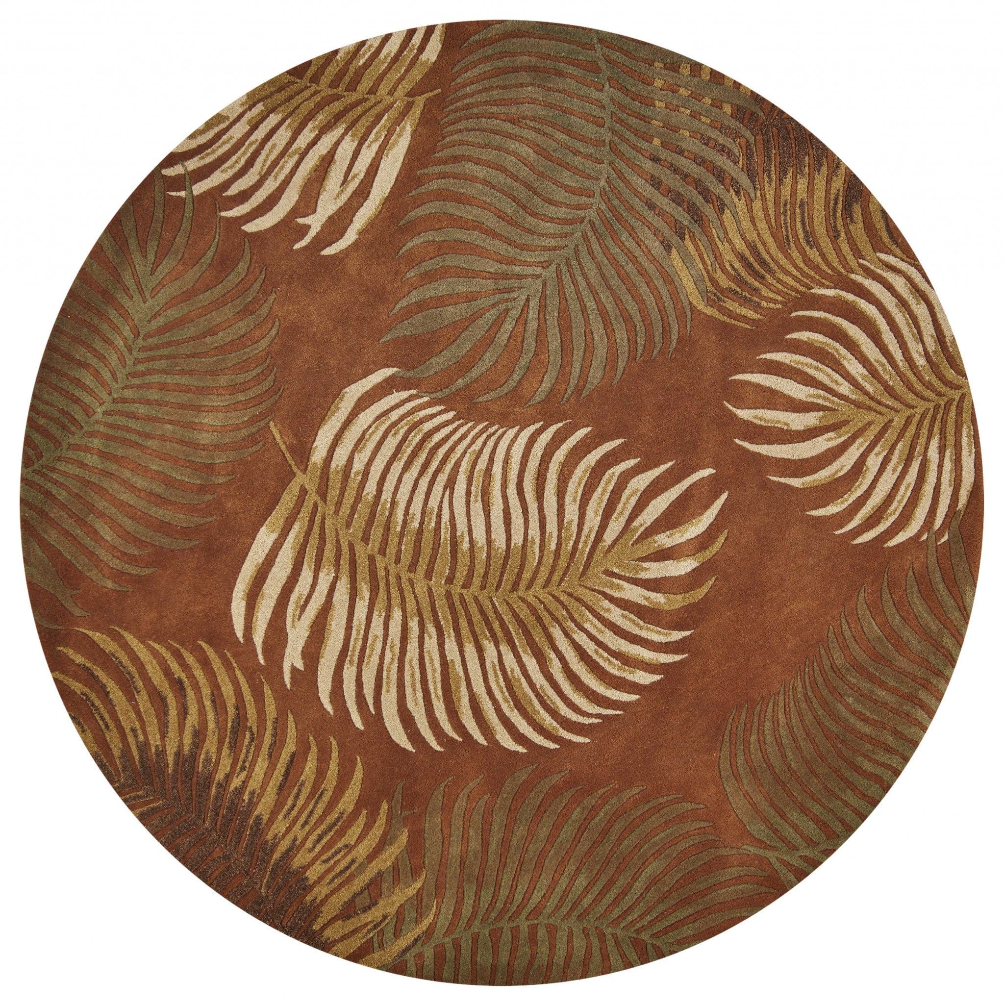 3' X 5' Rust Fern Leaves Wool Area Rug