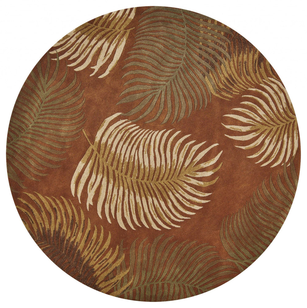 3' X 5' Rust Fern Leaves Wool Area Rug - Homeroots
