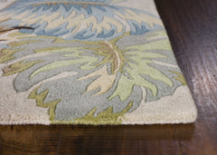 3' X 5' Ivory Or Blue Leaves Wool Area Rug