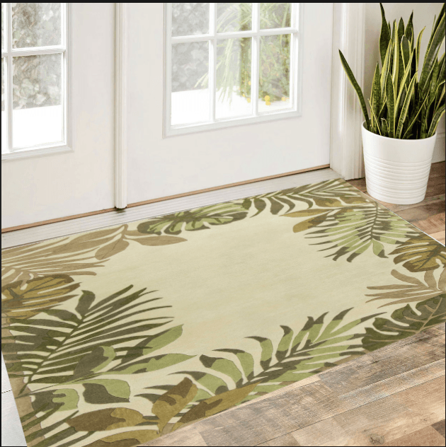 3' X 5' Ivory Hand Tufted Bordered Tropical Leaves Indoor Area Rug - Homeroots - Flyclothing LLC