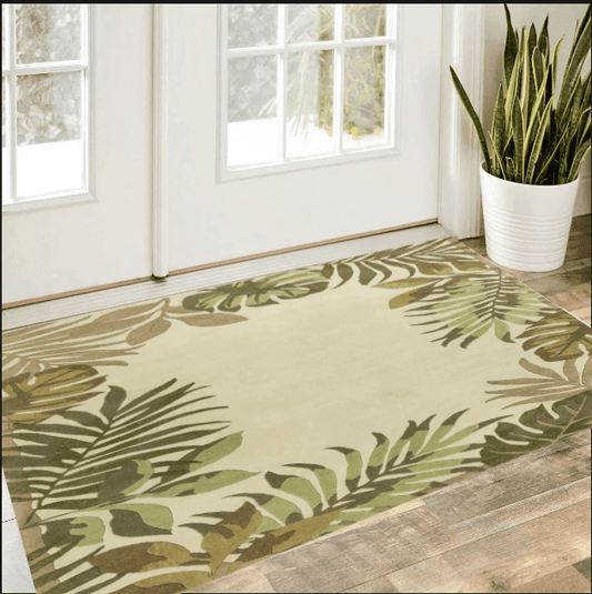 3' X 5' Ivory Hand Tufted Bordered Tropical Leaves Indoor Area Rug - Homeroots - Flyclothing LLC