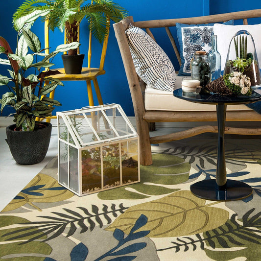 3' X 5' Ivory Leaves Wool Area Rug