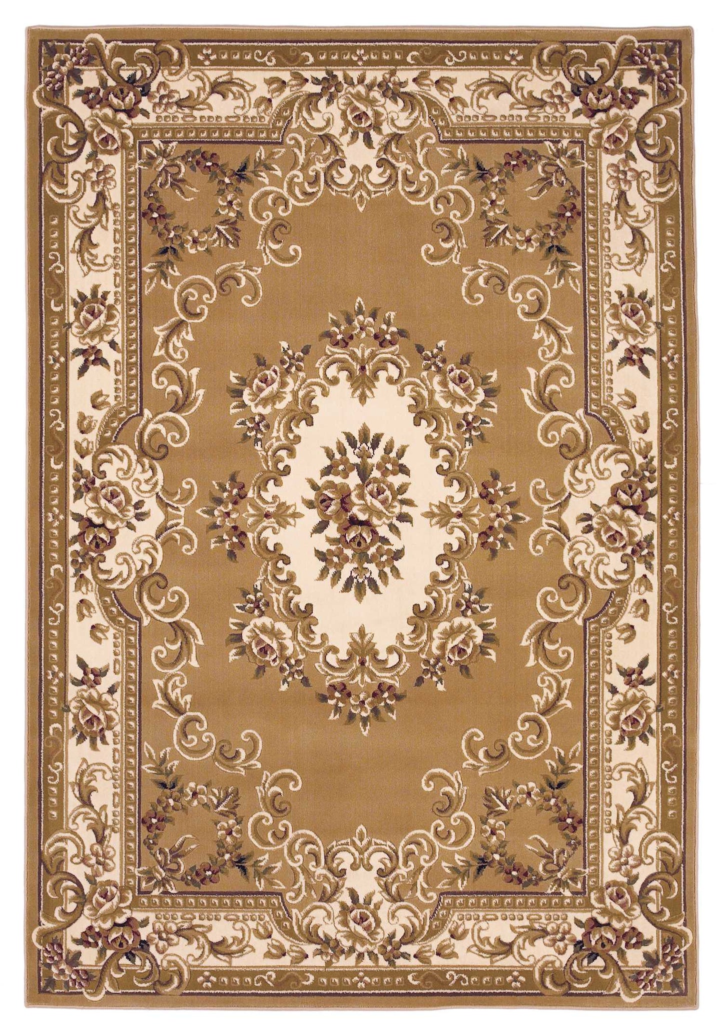 5' X 8' Beige Ivory Machine Woven Hand Carved Floral Medallion Indoor Area Rug - Homeroots - Flyclothing LLC