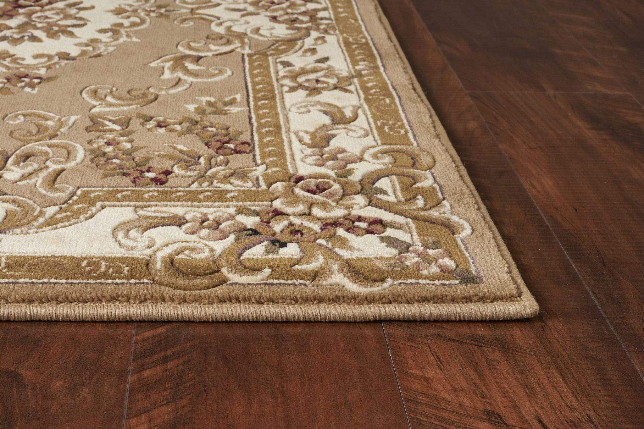 5' X 8' Beige Ivory Machine Woven Hand Carved Floral Medallion Indoor Area Rug - Homeroots - Flyclothing LLC