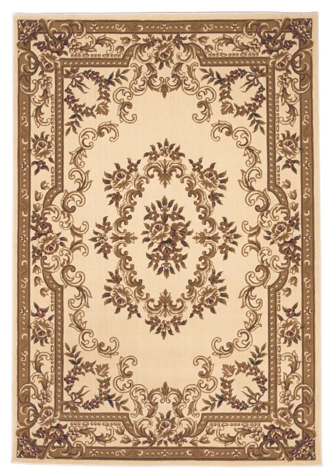5' X 8' Ivory Machine Woven Hand Carved Floral Medallion Indoor Area Rug - Homeroots