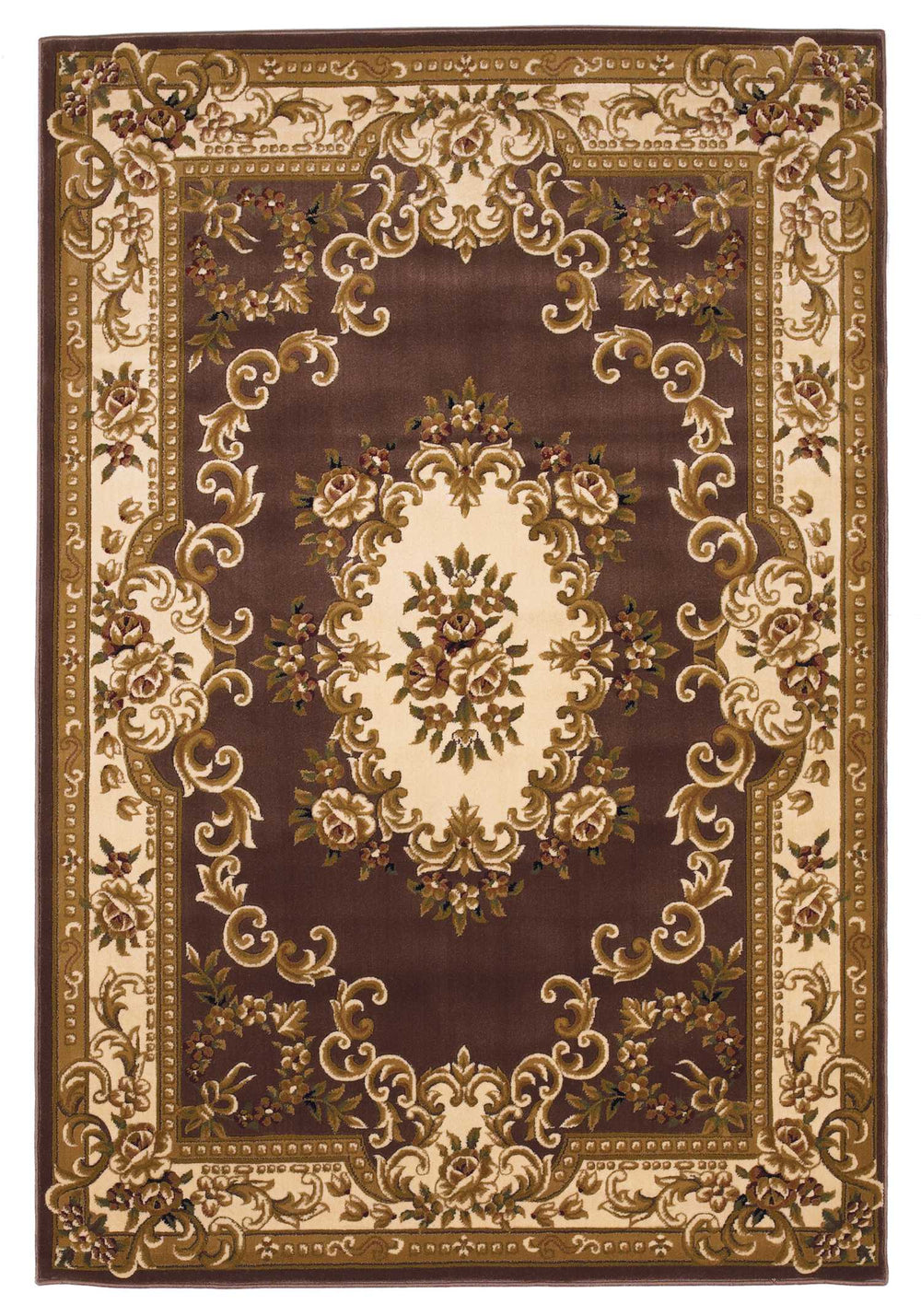 5' X 8' Plum Ivory Machine Woven Hand Carved Floral Medallion Indoor Area Rug - Homeroots