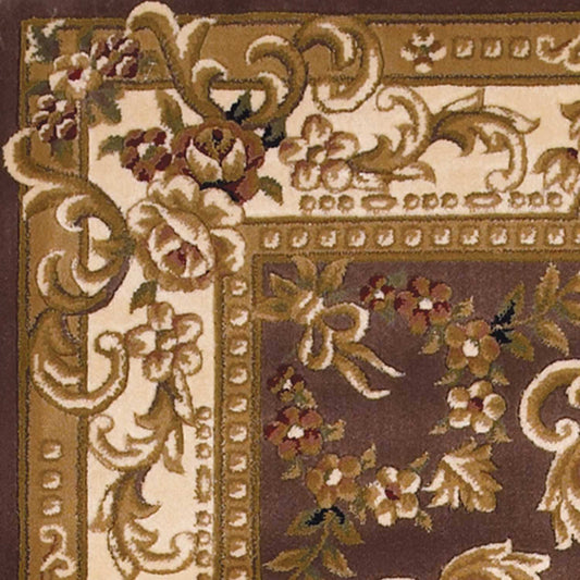 5' X 8' Plum Ivory Machine Woven Hand Carved Floral Medallion Indoor Area Rug - Homeroots - Flyclothing LLC