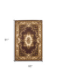 5' X 8' Plum Ivory Machine Woven Hand Carved Floral Medallion Indoor Area Rug - Homeroots