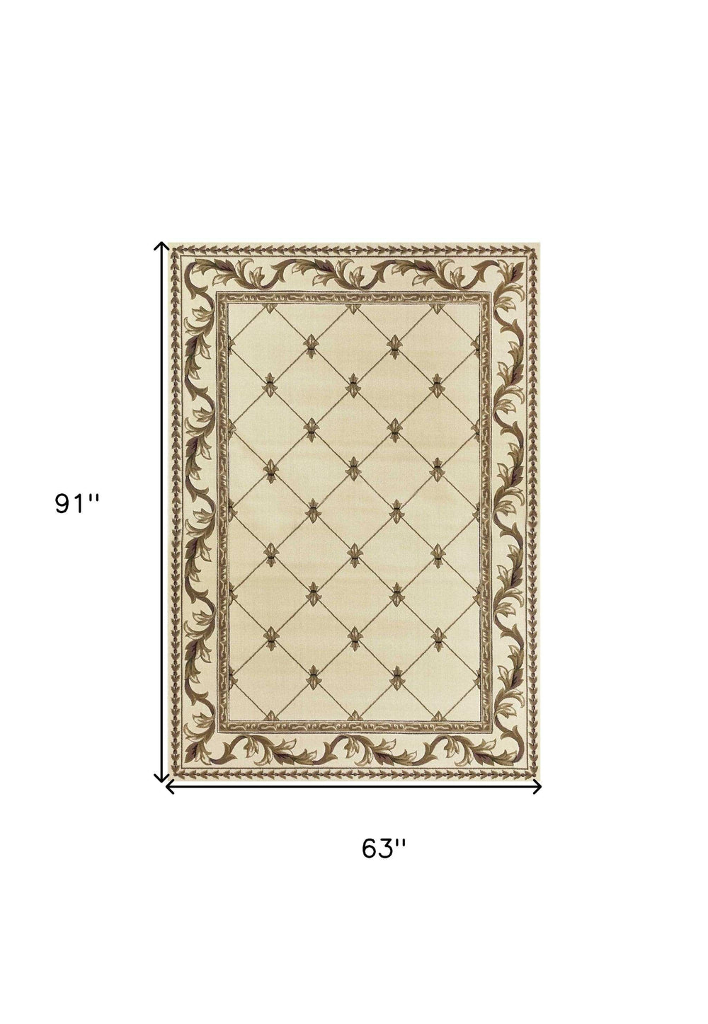 5' X 8' Ivory Machine Woven Hand Carved Fleur De Lis Indoor Area Rug - Homeroots - Flyclothing LLC