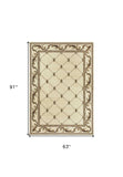 5' X 8' Ivory Machine Woven Hand Carved Fleur De Lis Indoor Area Rug - Homeroots - Flyclothing LLC