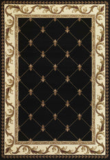 5' X 8' Black and Tan Fleur de Lis Diamond Border Area Rug - Homeroots - Flyclothing LLC