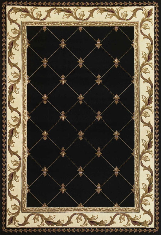 5' X 8' Black and Tan Fleur de Lis Diamond Border Area Rug - Homeroots - Flyclothing LLC