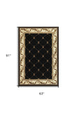 5' X 8' Black and Tan Fleur de Lis Diamond Border Area Rug - Homeroots
