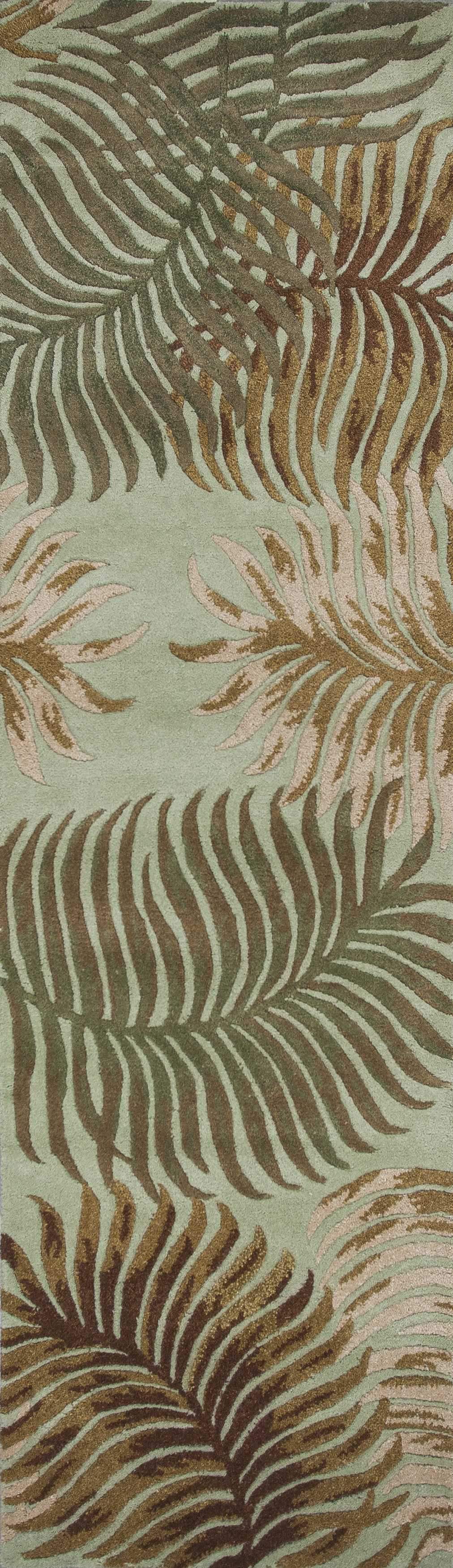 8' Aqua Blue Hand Tufted Tropical Leaves Indoor Runner Rug - Homeroots - Flyclothing LLC