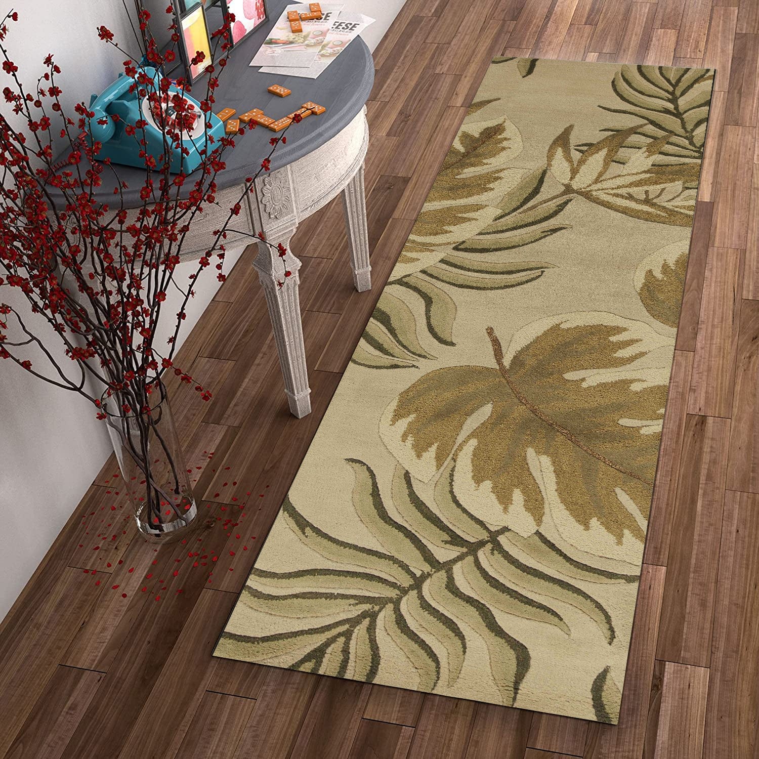 8' Sand Beige Wool Handmade Runner Rug