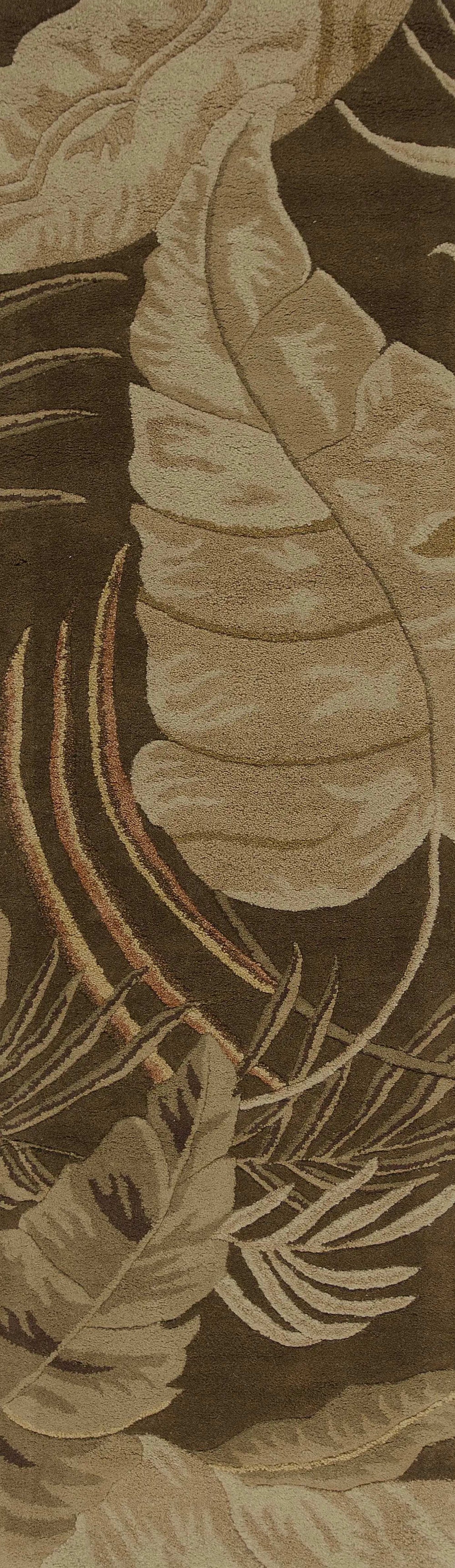 8' Mocha Brown Hand Tufted Tropical Leaves Indoor Runner Rug - Homeroots - Flyclothing LLC