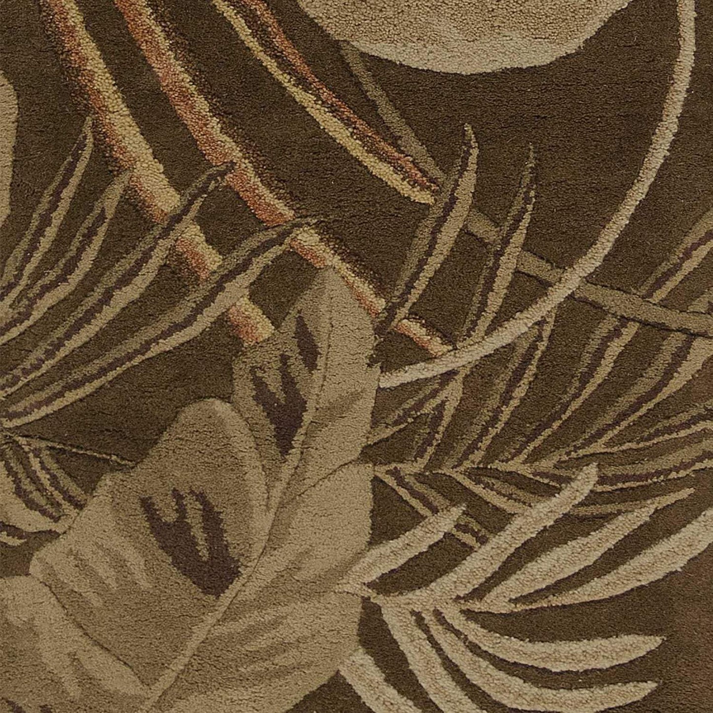 8' Mocha Brown Hand Tufted Tropical Leaves Indoor Runner Rug - Homeroots - Flyclothing LLC