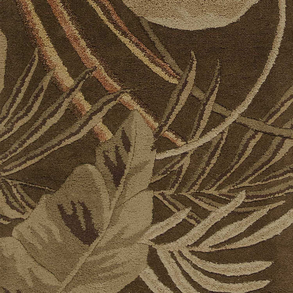 8' Mocha Brown Hand Tufted Tropical Leaves Indoor Runner Rug - Homeroots - Flyclothing LLC