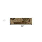 8' Mocha Brown Hand Tufted Tropical Leaves Indoor Runner Rug - Homeroots - Flyclothing LLC