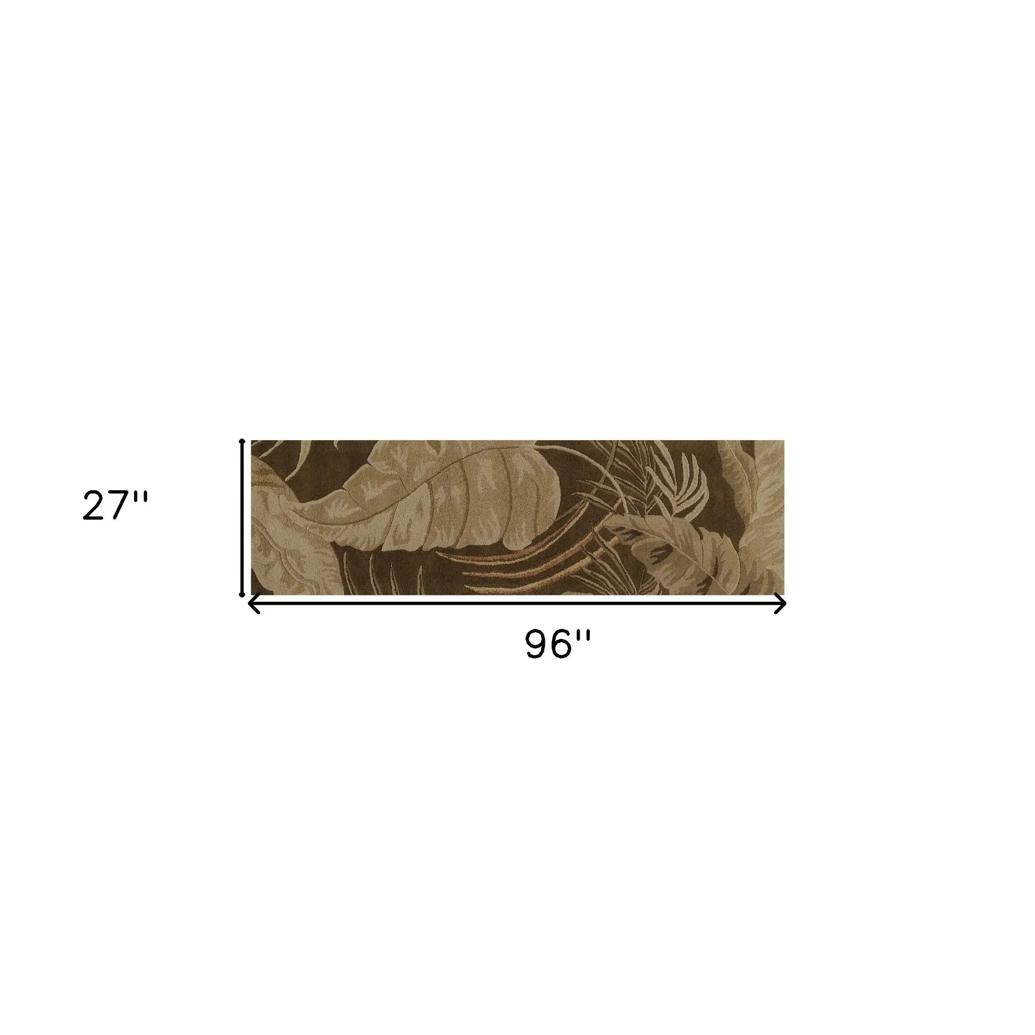 8' Mocha Brown Hand Tufted Tropical Leaves Indoor Runner Rug - Homeroots - Flyclothing LLC