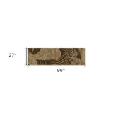 8' Mocha Brown Hand Tufted Tropical Leaves Indoor Runner Rug - Homeroots