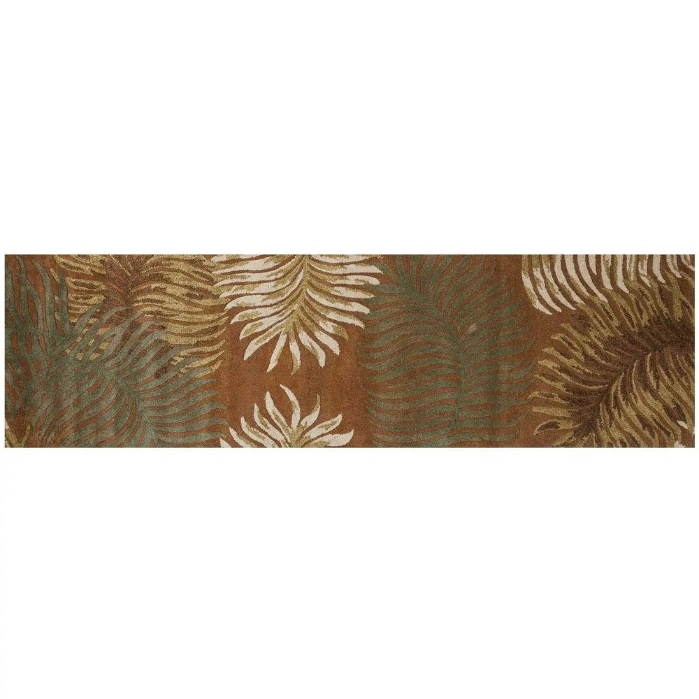 8' Rust Orange Hand Tufted Tropical Leaves Indoor Runner Rug - Homeroots