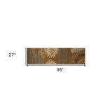 8' Rust Orange Hand Tufted Tropical Leaves Indoor Runner Rug - Homeroots