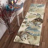 8' Ivory Blue Hand Tufted Tropical Leaves Indoor Runner Rug - Homeroots - Flyclothing LLC